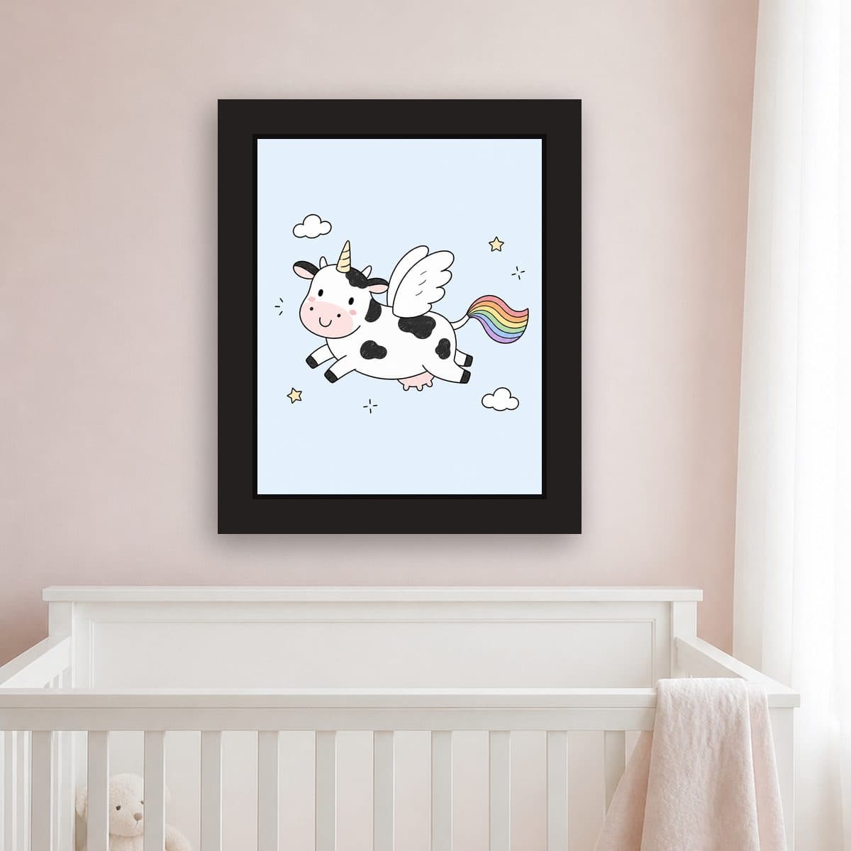 Cloud Doodle — Pegacow framed wall art print (11" x 14" / Black), nursery view