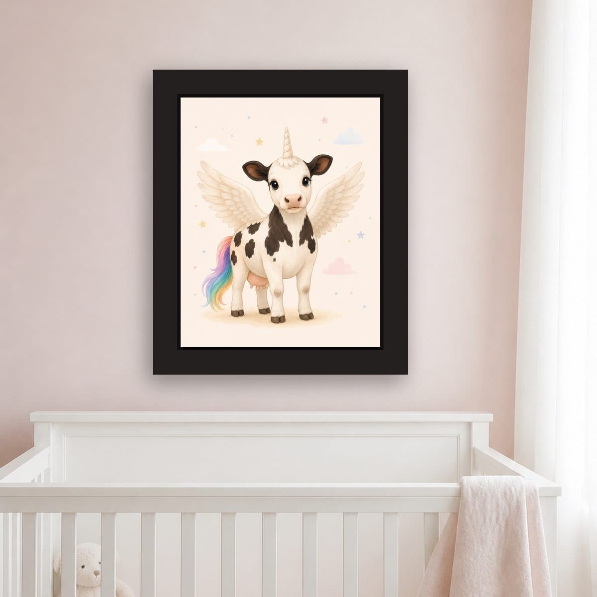 Little Dreamer — Pegacow framed wall art print (11" x 14" / Black), nursery view