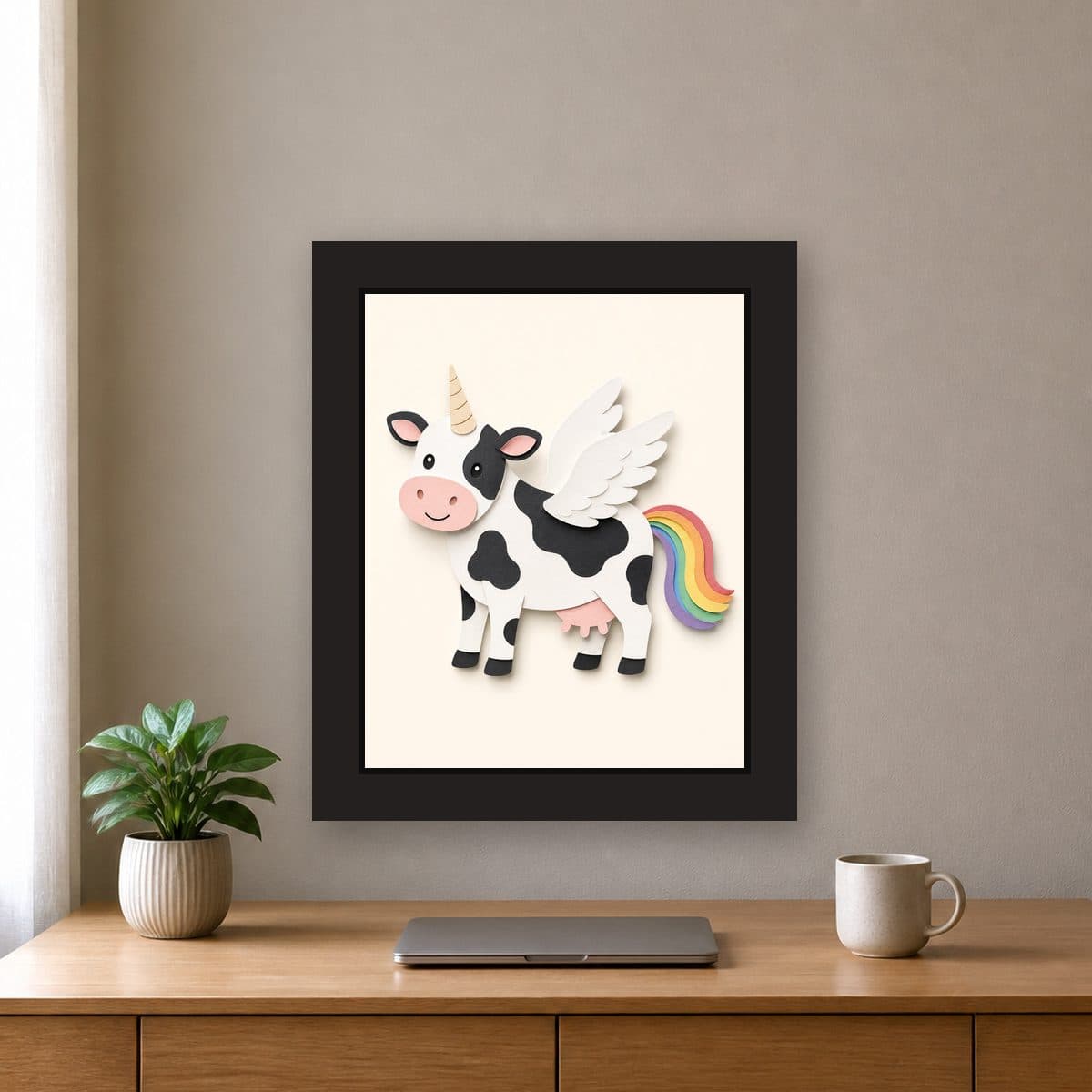 Paper Cut (Cream) — Pegacow framed wall art print (11" x 14" / Black), office view