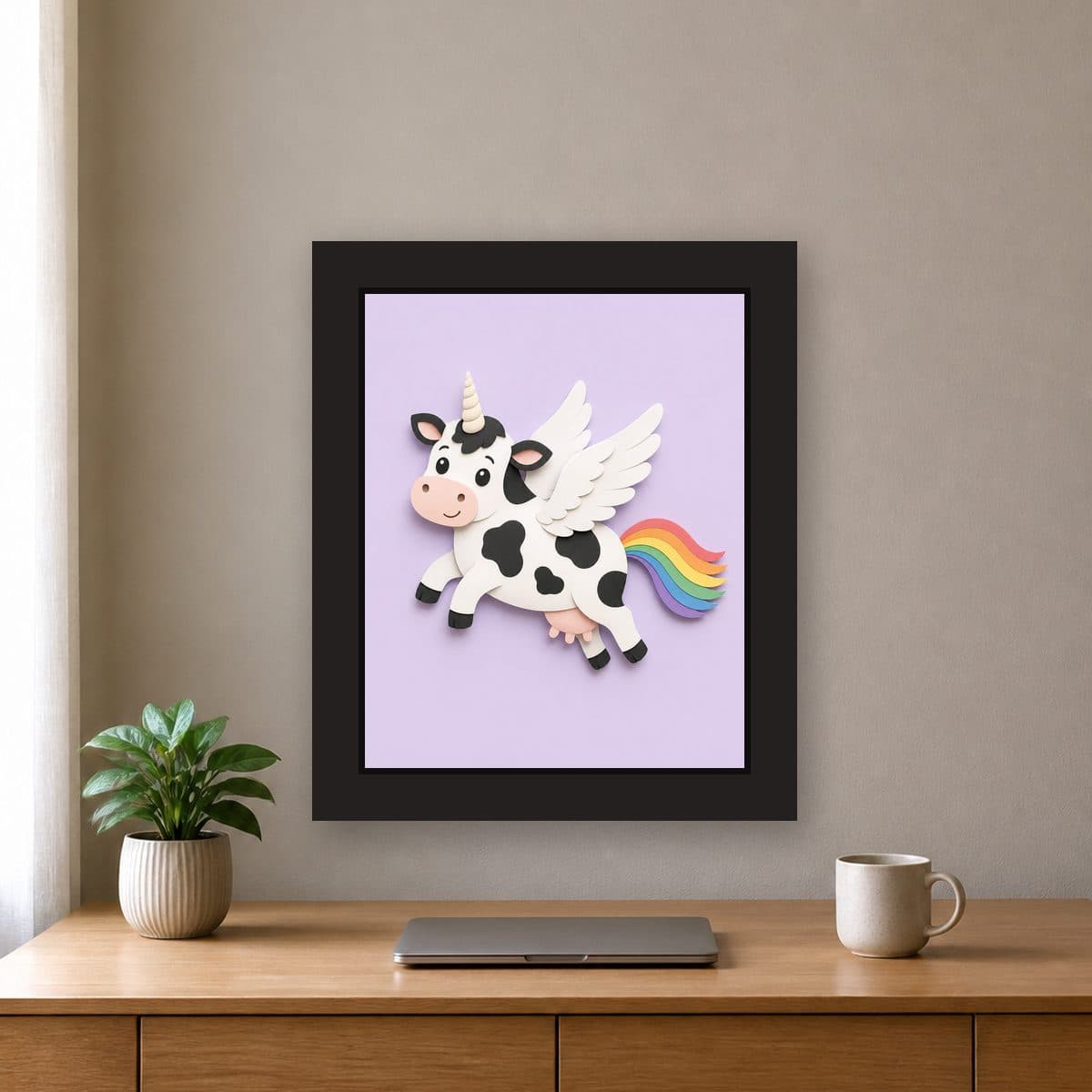 Paper Cut (Lilac) — Pegacow framed wall art print (11" x 14" / Black), office view
