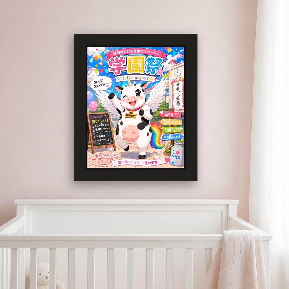 School Festival — Pegacow framed wall art print (11" x 14" / Black), nursery view
