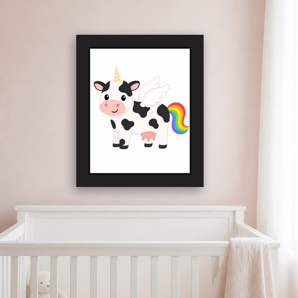 Sticker Cutie — Pegacow framed wall art print (11" x 14" / Black), nursery view