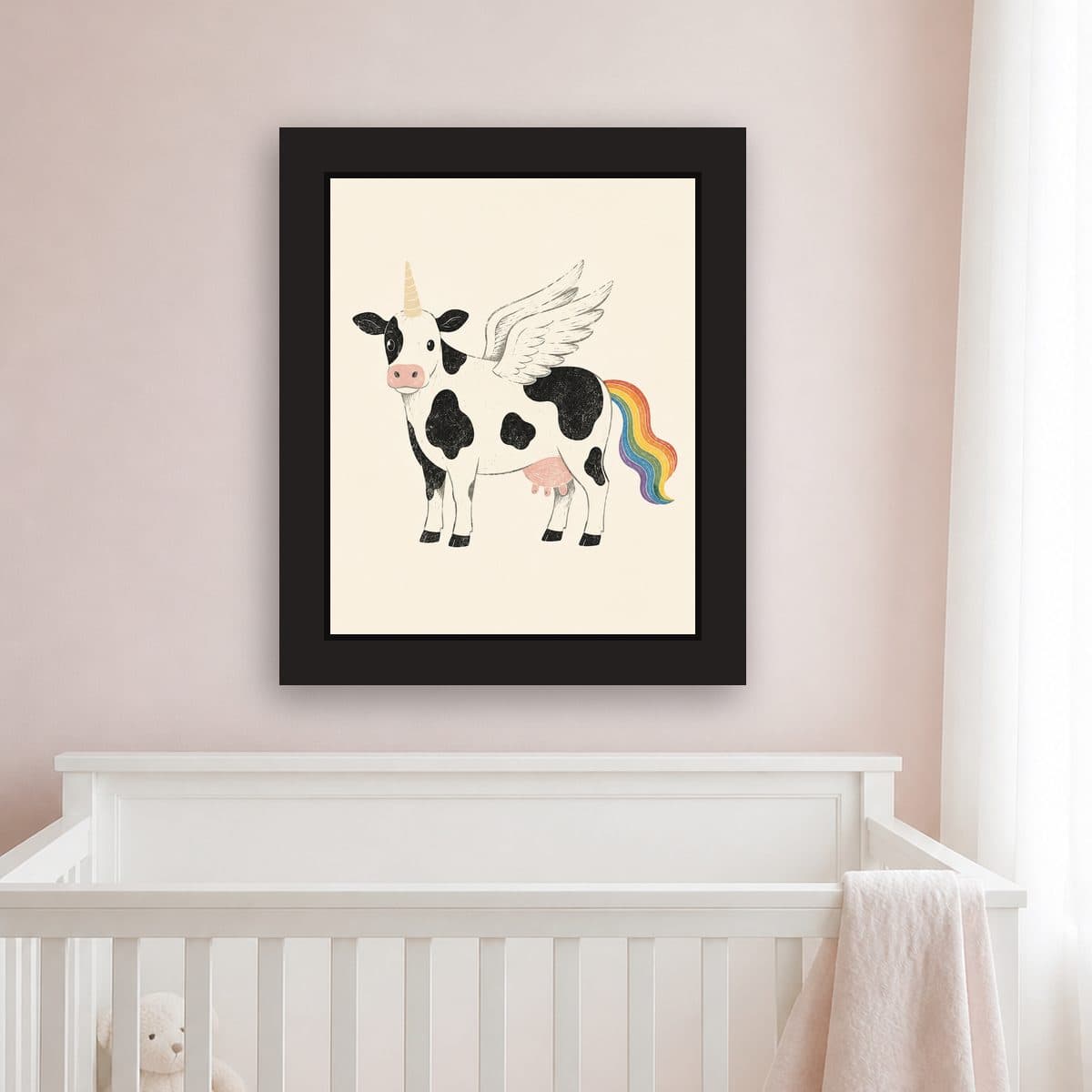 Storybook Sketch — Pegacow framed wall art print (11" x 14" / Black), nursery view