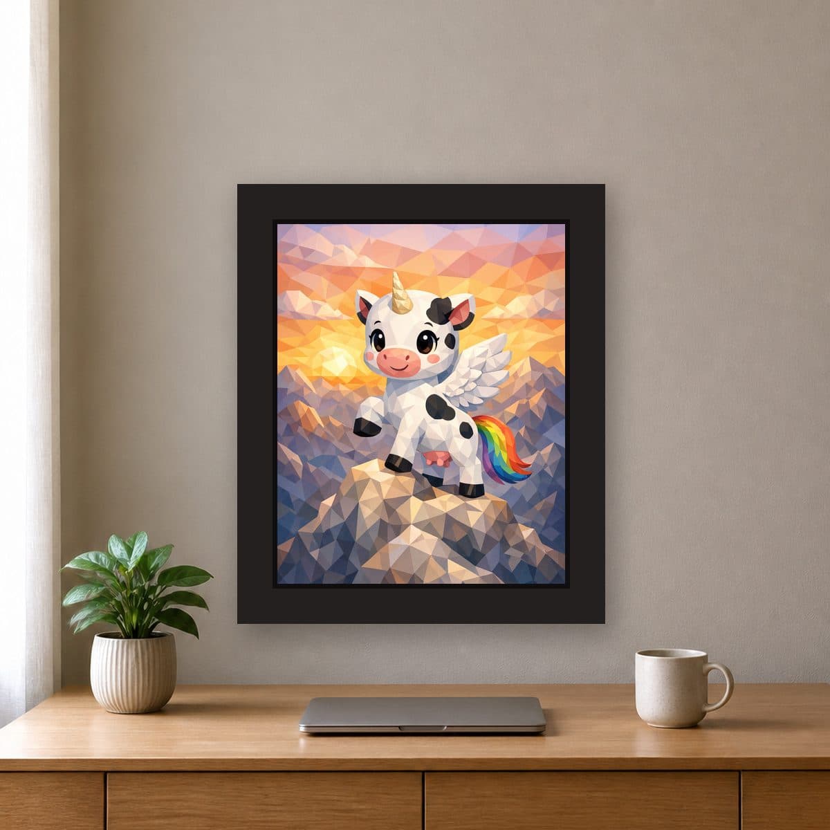 Summit — Pegacow framed wall art print (11" x 14" / Black), office view