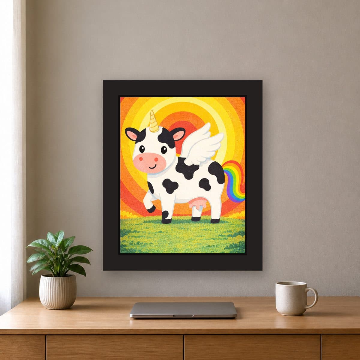 Sunburst — Pegacow framed wall art print (11" x 14" / Black), office view